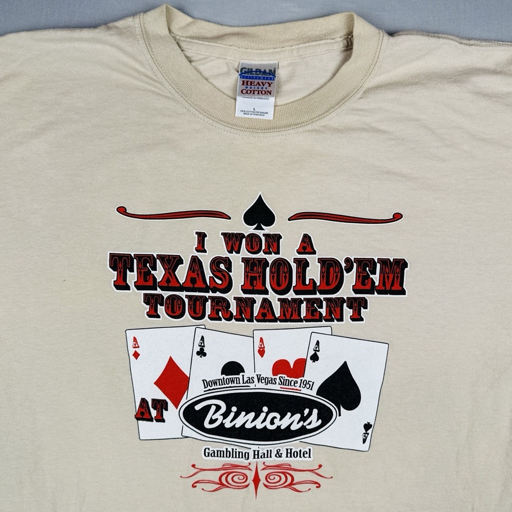 Vintage Y2K Texas Hold 'Em Poker Tournament T Shirt Binion's Las Vegas L